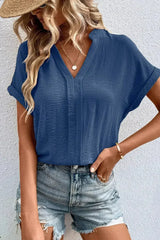 White Notched Neck Batwing Sleeve Blouse | Femstylo - Femstylo