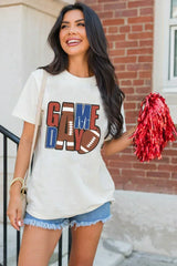 White Football Letter Graphic Crewneck T-Shirt – Sporty Casual Tee
