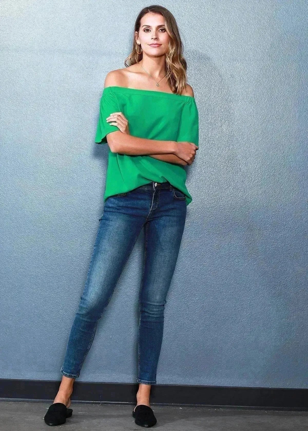 Women's Off Shoulder Top In Green - Femstylo