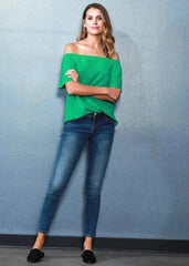Women's Off Shoulder Top In Green - Femstylo