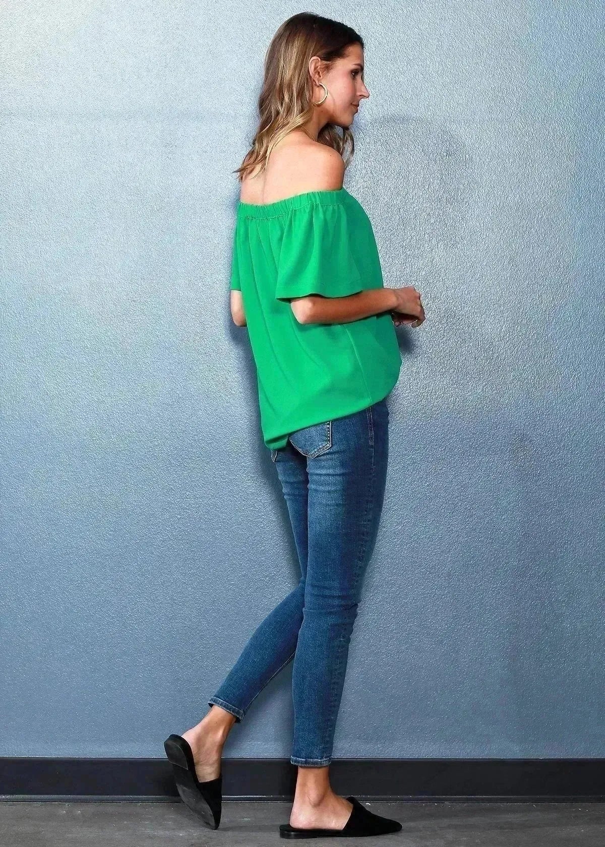 Women's Off Shoulder Top In Green - Femstylo