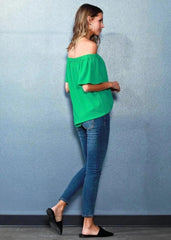 Women's Off Shoulder Top In Green - Femstylo