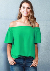 Women's Off Shoulder Top In Green - Femstylo