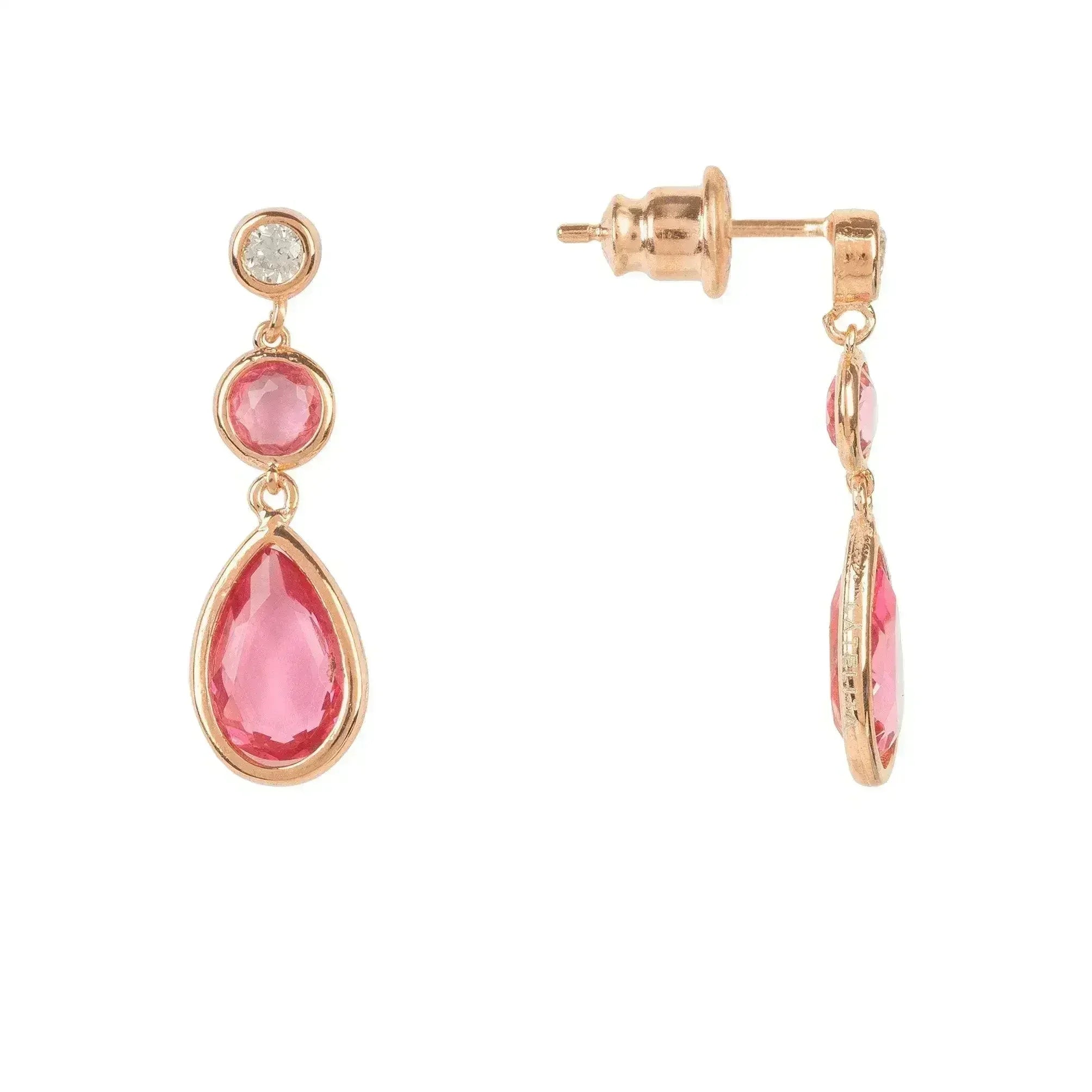 Tuscany Gemstone Drop Earring Rose Gold Pink Tourmaline - Femstylo