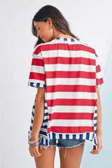 Red Stripe Loose Casual Color Block T Shirt - Femstylo