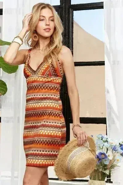 ADORA Contrast Striped V-Neck Mini Dress - Femstylo