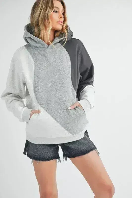 Aemi + Co Color Block Hoodie with Kangaroo Pocket - Femstylo