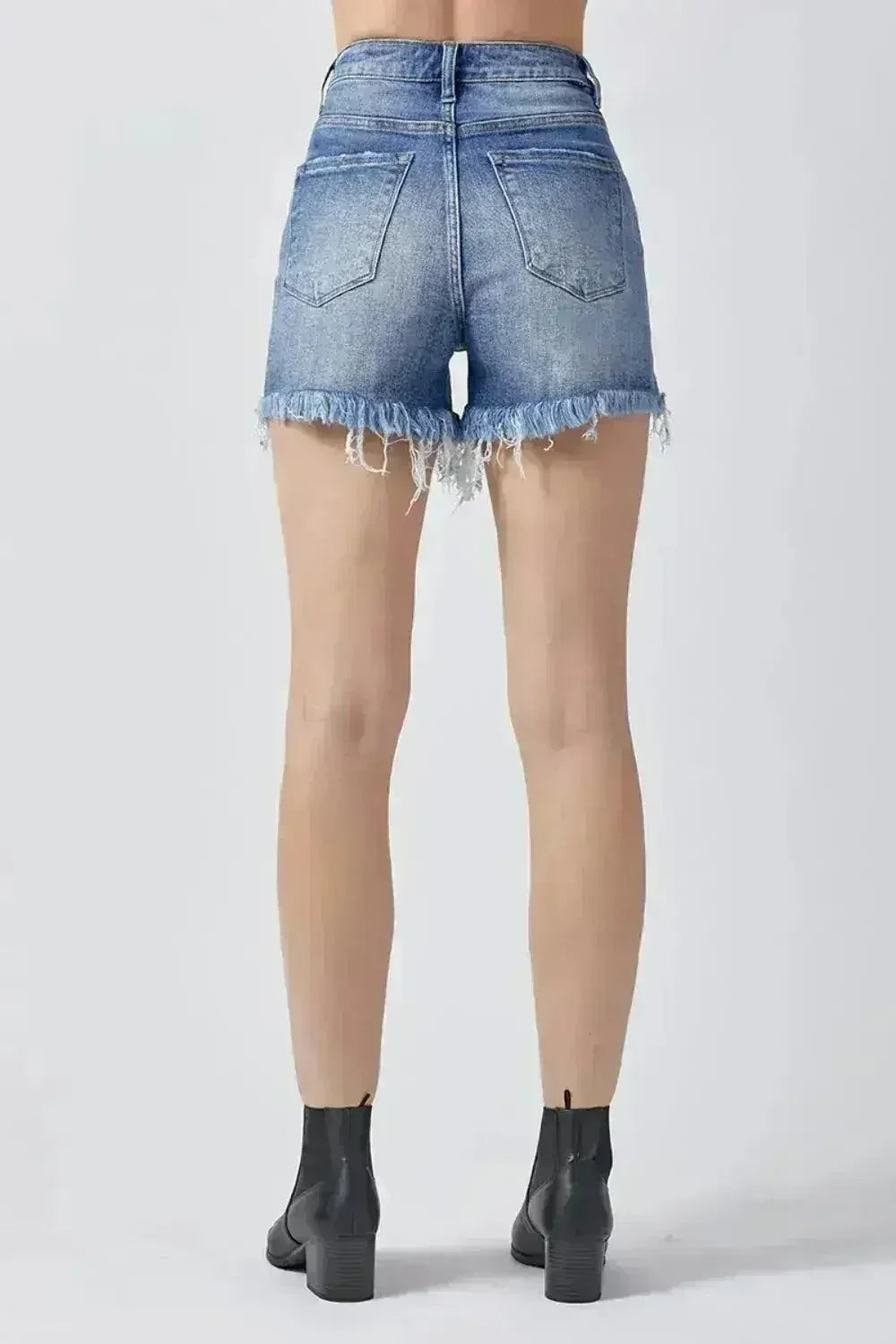 RISEN Raw Hem Asymmetrical Waist Denim Shorts - Femstylo