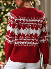 Perfee Geometric Round Neck Long Sleeve Sweater - Femstylo