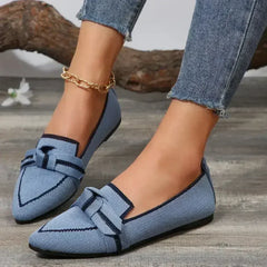 Bow Contrast Trim Point Toe Loafers - Femstylo