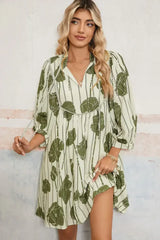 Guacamole Green Abstract Print Striped V-Neck Mini Dress - Femstylo