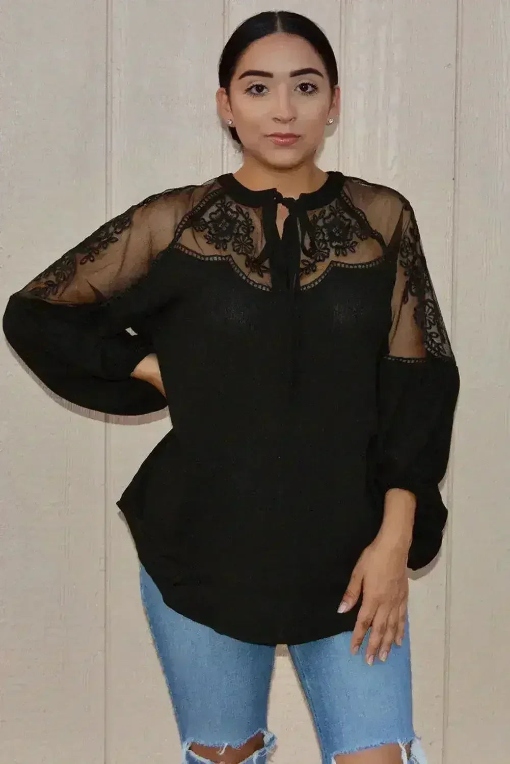 Chic Black Formal Invitation Lace Blouse - Femstylo