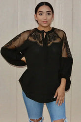 Chic Black Formal Invitation Lace Blouse - Femstylo