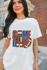 White Football Letter Graphic Crewneck T-Shirt – Sporty Casual Tee