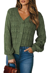 Green Lightweight Buttoned Front Crochet Cardigan