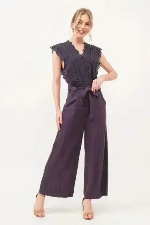 And The Why Laced Surplice Tie Waist Jumpsuit - Femstylo