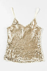 Black Sequined Adjustable Spaghetti Straps Tank Top - Femstylo