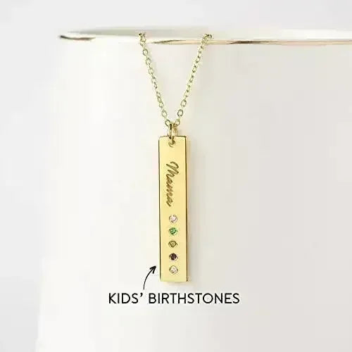 Mom Necklace Birthstone, Birthstone Bar Necklace, Mom Jewelry - Femstylo