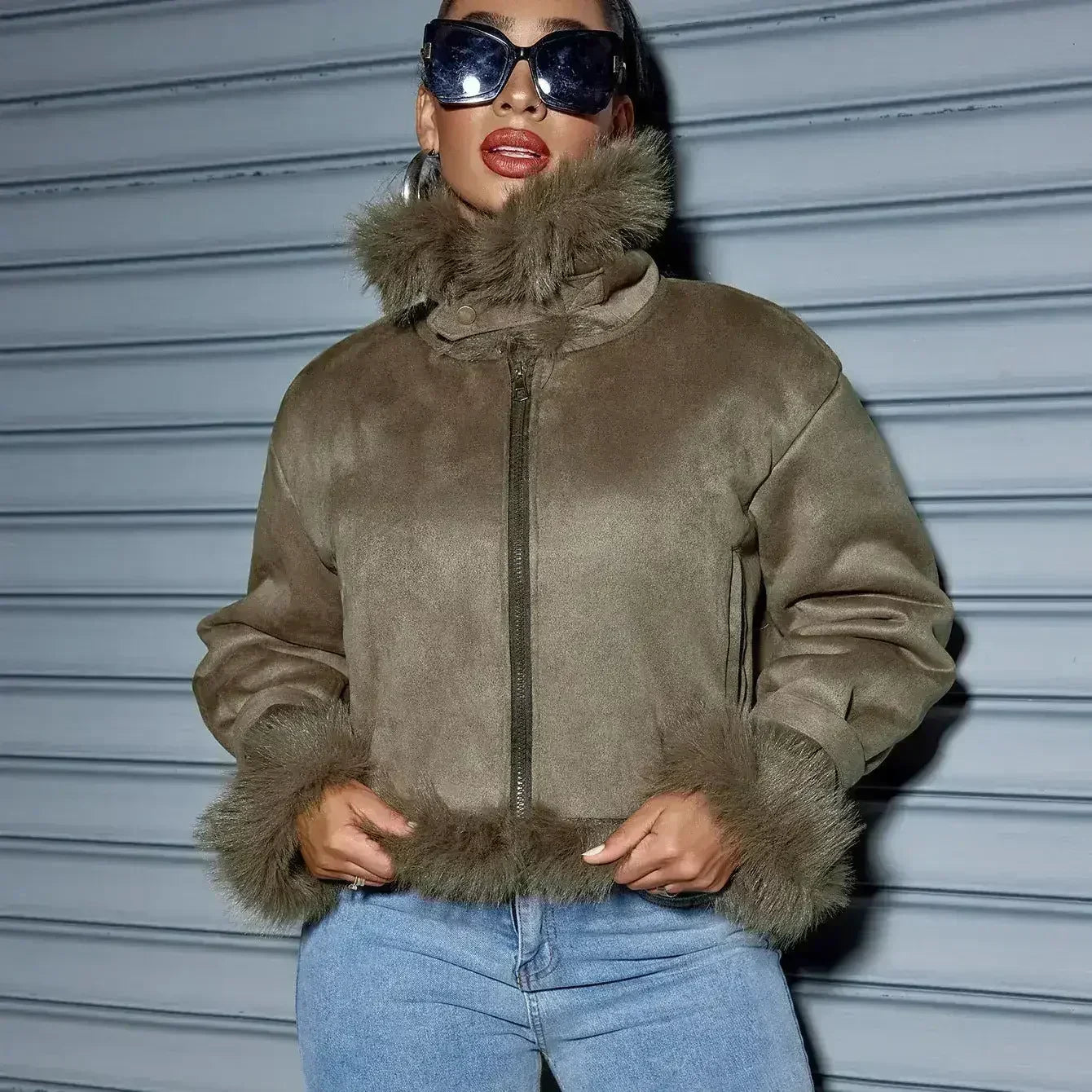 Women's Suede Short Coat – Faux Leather Fall & Winter Streetwear - Femstylo