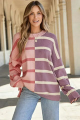 Pink Stripe Oversized Sweater - Colorblock Knit | Femstylo - Femstylo