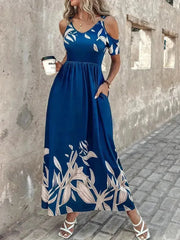 Printed Cold Shoulder Maxi Dress - Stylish Polyester Dress | Femstylo - Femstylo