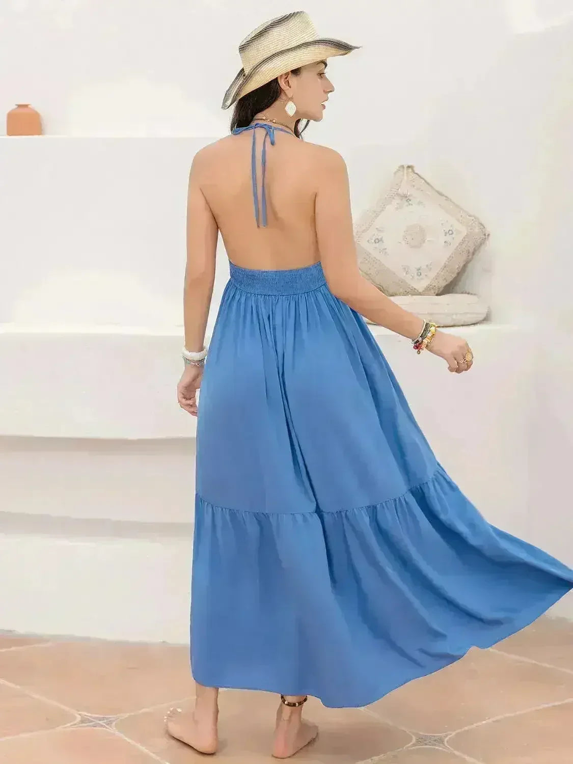 Printed Halter Neck Maxi Cami Dress - Femstylo