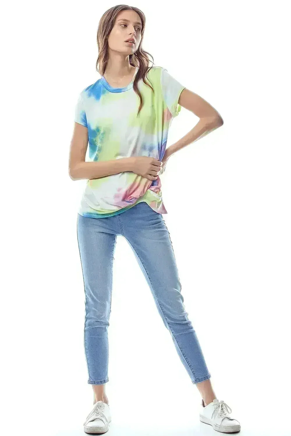 Tie-Dye Twist Front Short Sleeve Top - Femstylo