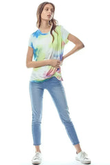 Tie-Dye Twist Front Short Sleeve Top - Femstylo