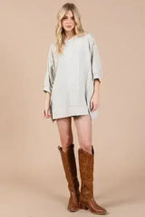 Ces Femme Side Slit Drop Shoulder Puff Sleeve Sweatshirt - Femstylo