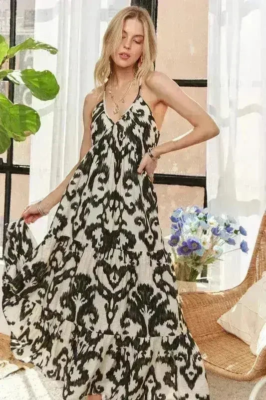 ADORA Crisscross Maxi Dress – Two-Tone V-Neck Evening Gown - Femstylo