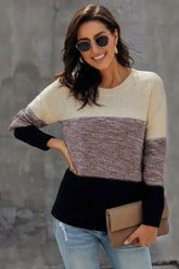 Winter Black Color Block Netted Texture Pullover Sweater - Femstylo