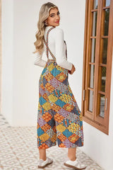 Multicolour Boho Floral Print Cropped Wide Leg Overalls - Femstylo