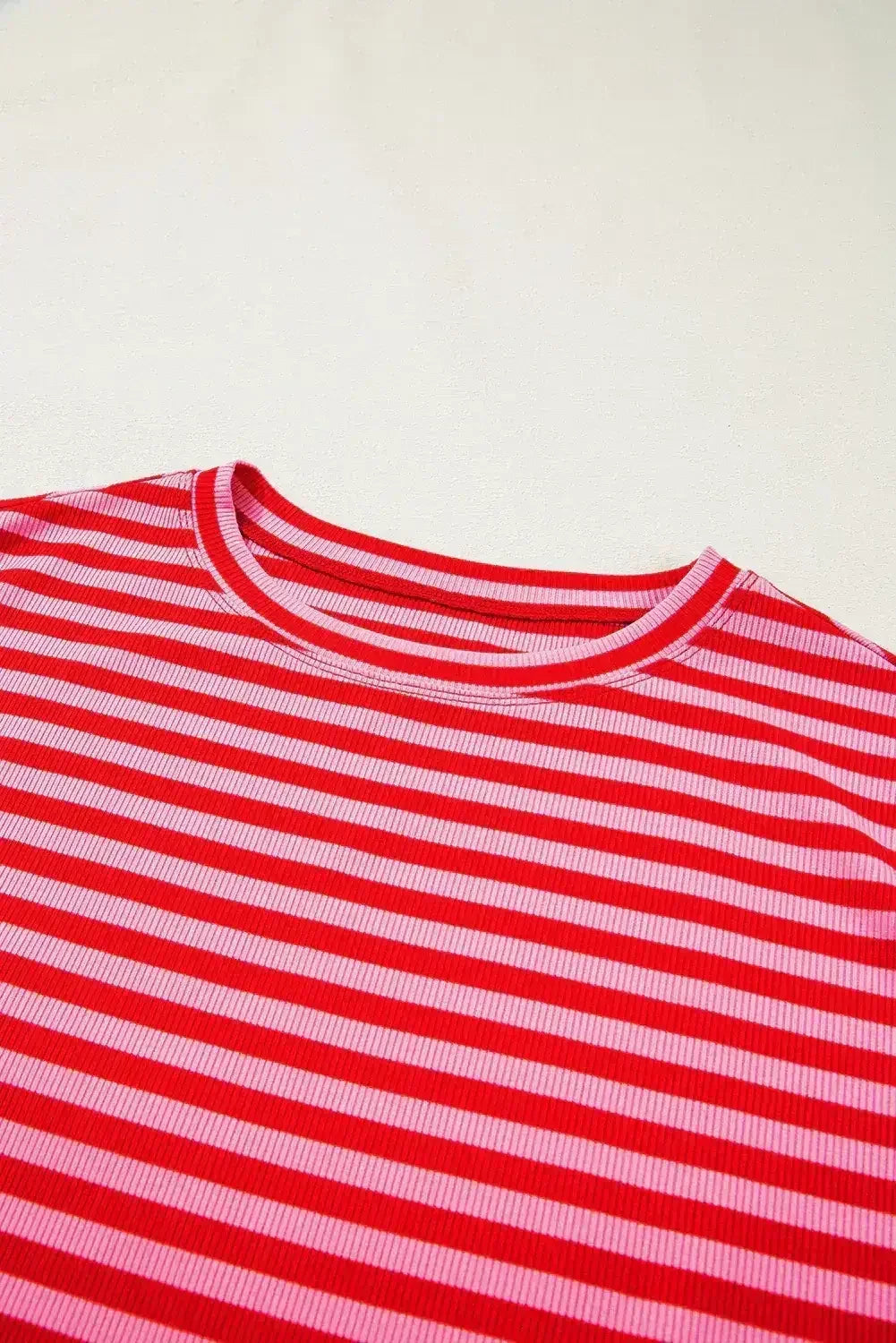 Black Stripe Ribbed Cap Sleeve Round Neck T Shirt - Femstylo