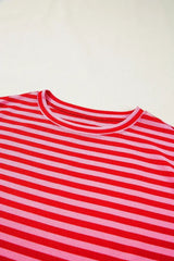 Black Stripe Ribbed Cap Sleeve Round Neck T Shirt - Femstylo