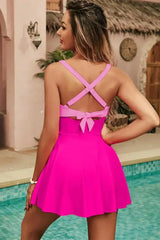 Black Criss Cross Straps Tie Back Flared One Piece Swimsuit - Femstylo