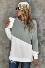 Gray White Patchwork Dropped Shoulder Sleeve Sweatshirt - Femstylo