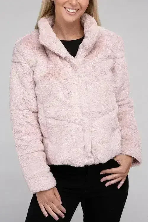 Fluffy Zip-Up Sweater Jacket - Femstylo