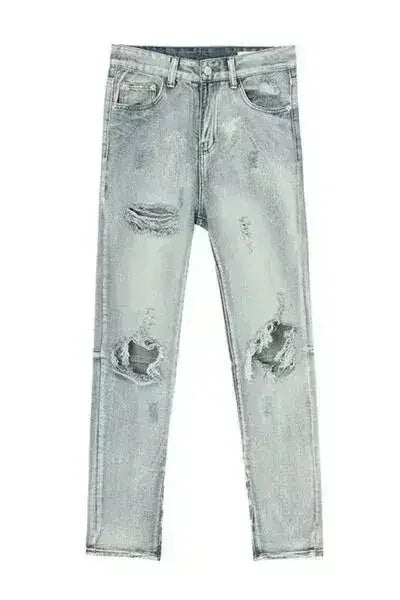 Distressed Side Zip Jeans with Pockets - Femstylo
