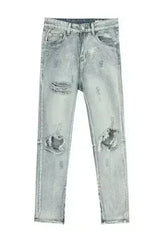 Distressed Side Zip Jeans with Pockets - Femstylo