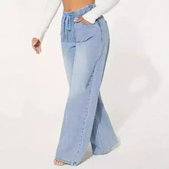 25 Edition – High Waist Drawstring Wide Leg Jeans – Light Blue - Femstylo