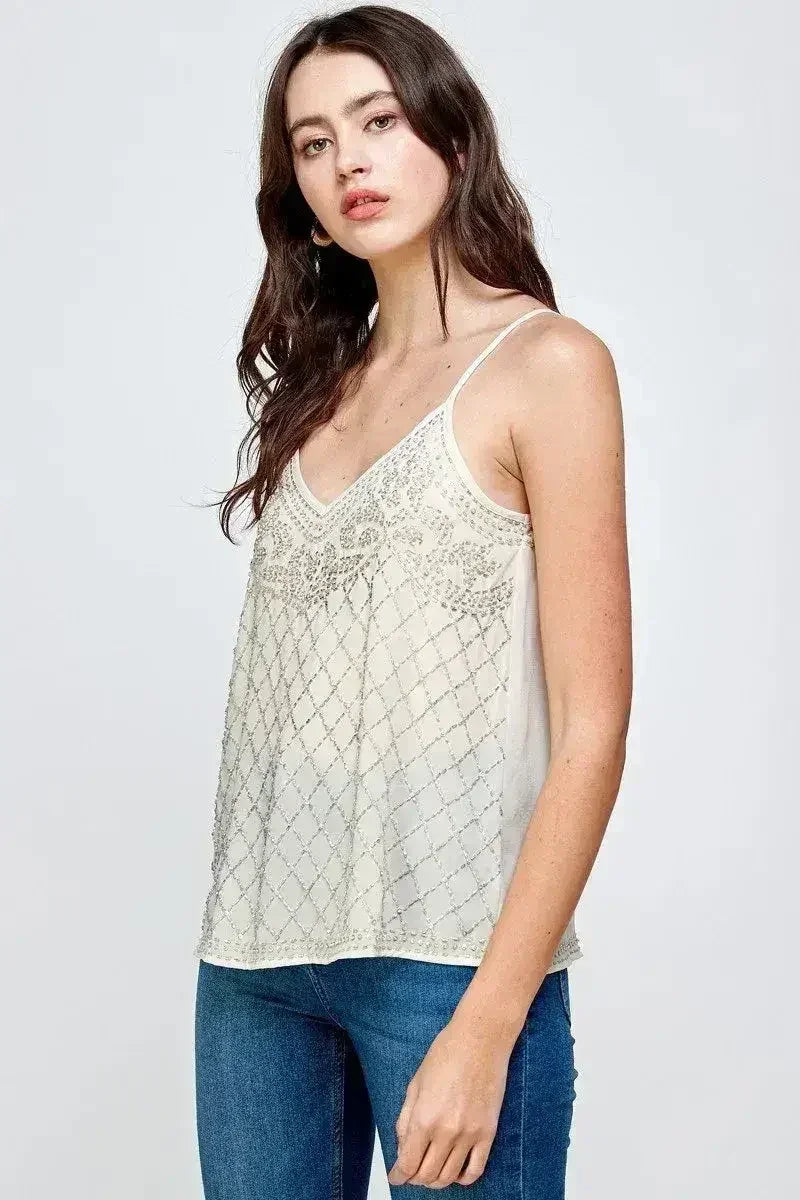 Women's Embellished Spaghetti Strap Camisole Top - Femstylo
