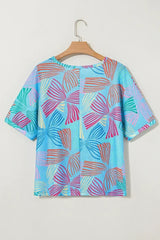 Sky Blue Bowknot Print Waffle Loose Tee - Femstylo