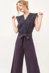 And The Why Laced Surplice Tie Waist Jumpsuit - Femstylo