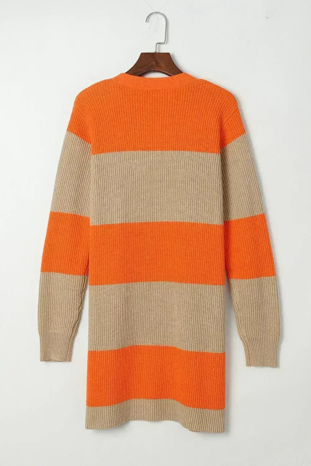 Orange Colorblock Ribbed Knit Cardigan - Femstylo