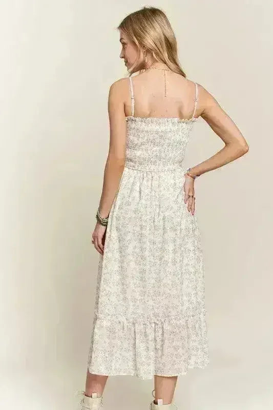 ADORA Smocked Floral Ruffled Hem Cami Dress - Femstylo