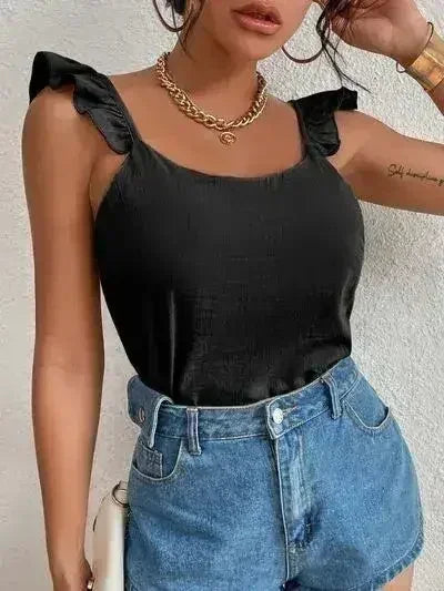 Backless Ruffled Scoop Neck Tank - Femstylo