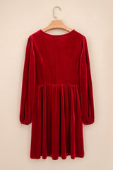 Fiery Red Bowknot Decor High Waist Velvet Mini Dress