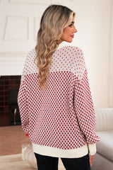 Red Colorblock Bishop Sleeve Knit Sweater