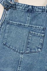 Stone Blue Distressed Bib Pocket Wide Leg Denim Overall - Femstylo