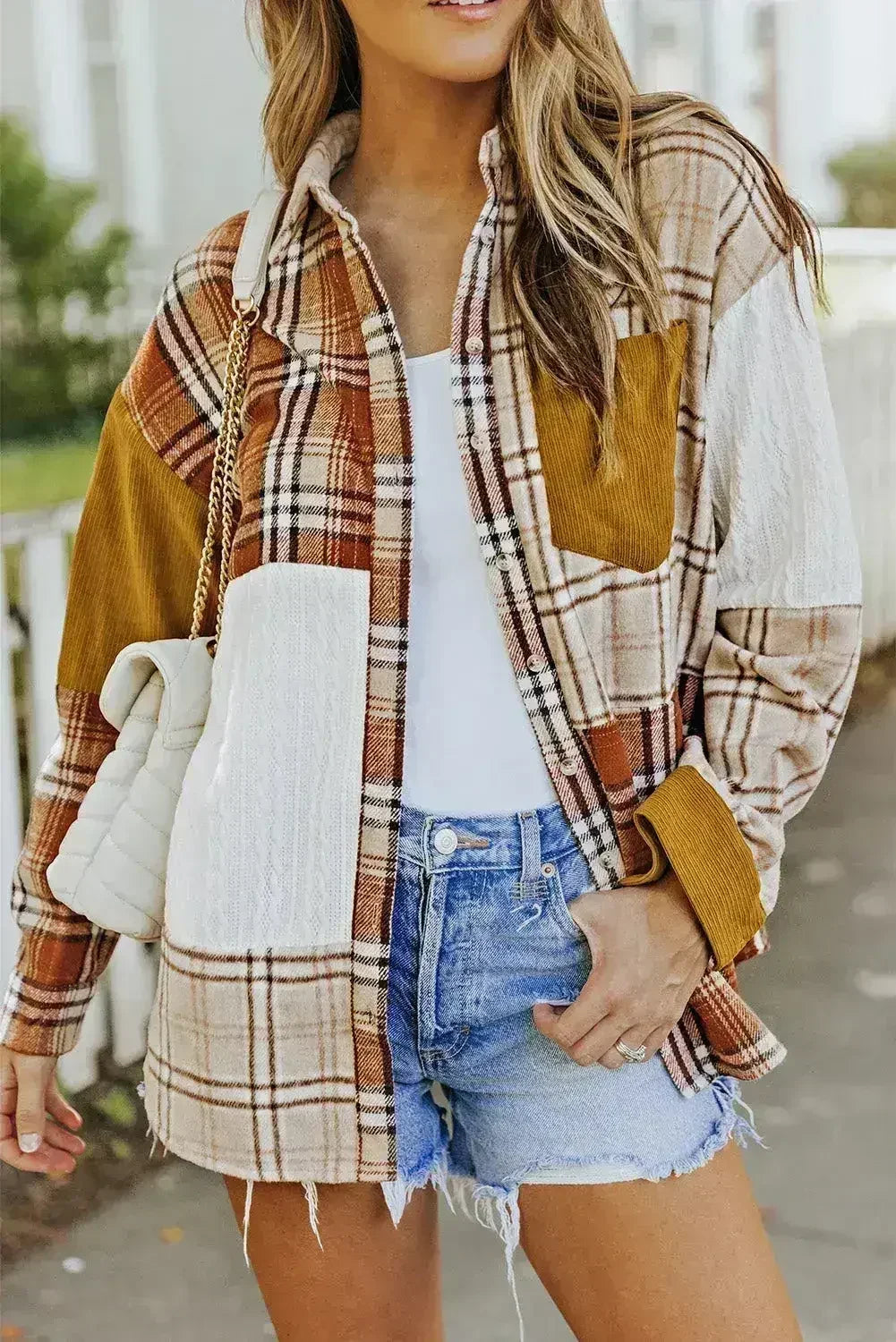 Plaid Pocket Shirt Jacket - Femstylo